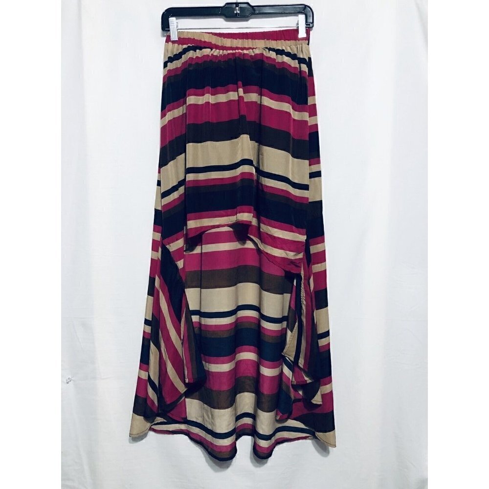 TCEC Womens Large Hi Low Hem Maxi Striped Skirt Boho Festival New